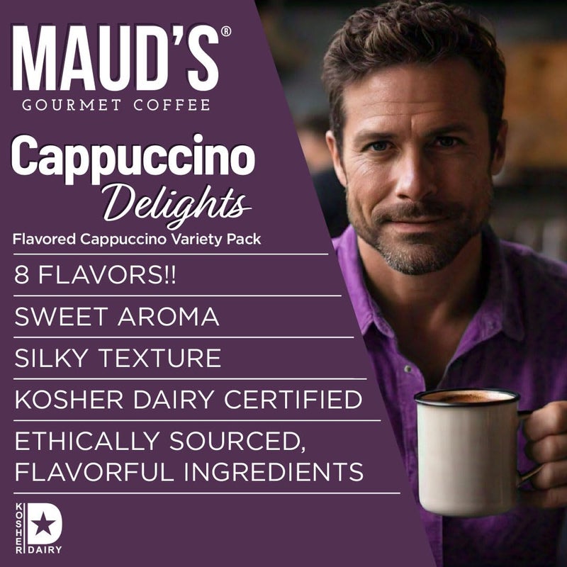 Maud's Cappuccino Coffee Pods Variety Pack, 56 ct, 8 Assorted Flavors, Recyclable Single Serve Pods – Compatible with Keurig K Cups Maker - Image 3